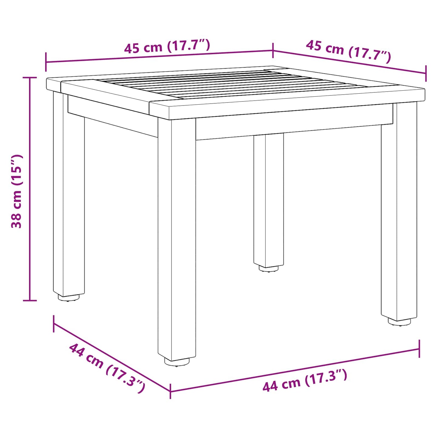 vidaXL Tisch für Outdoor Natürlich und Schwarz 45 x 45 x 38 cm