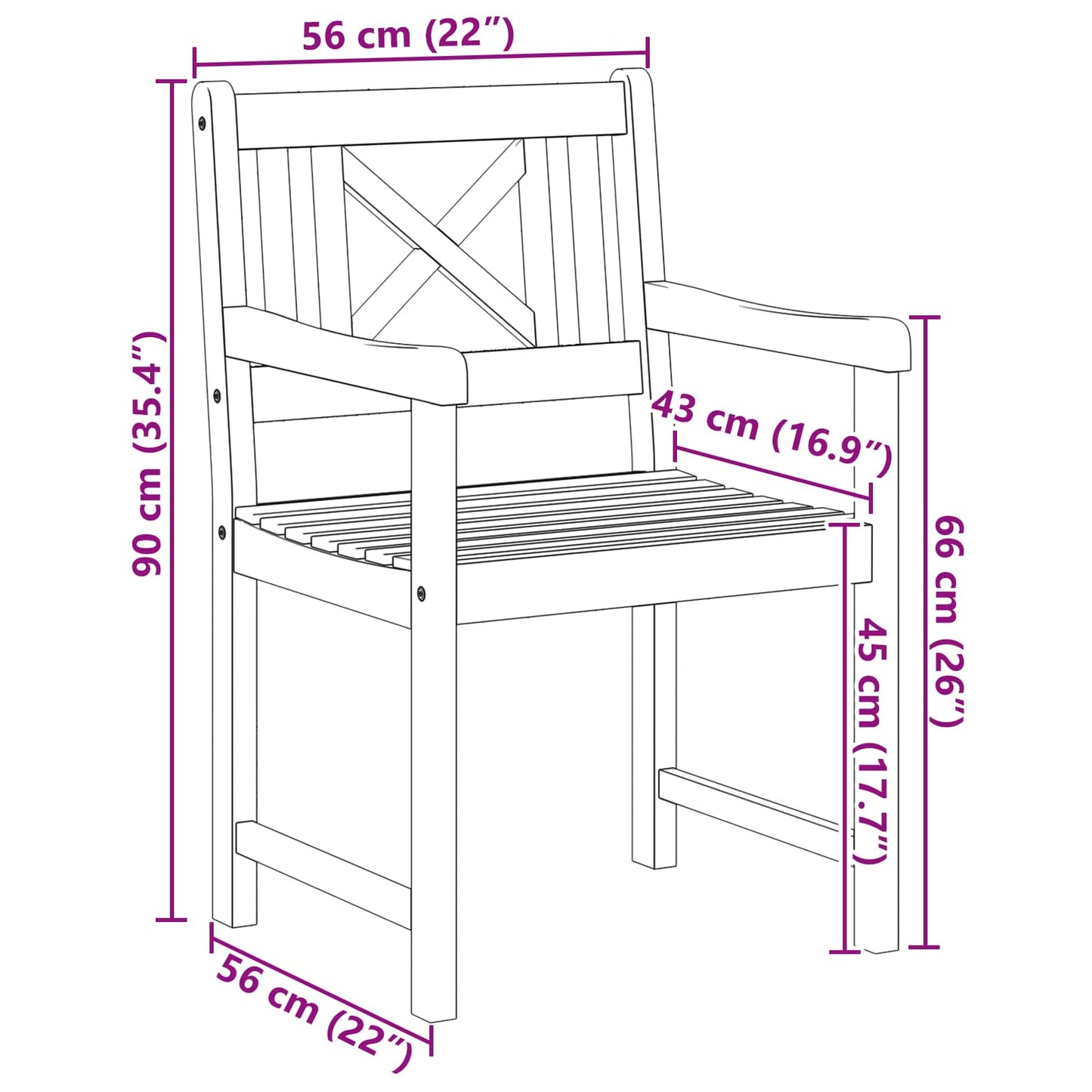 vidaXL Gartenstuhl 2 pcs 56 x 56 x 90 cm Massivholz Akazie