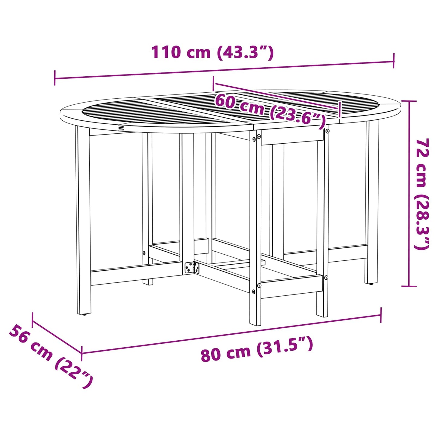 vidaXL Gartentisch Braun 110 x 60 x 72 cm Massivholz Akazie