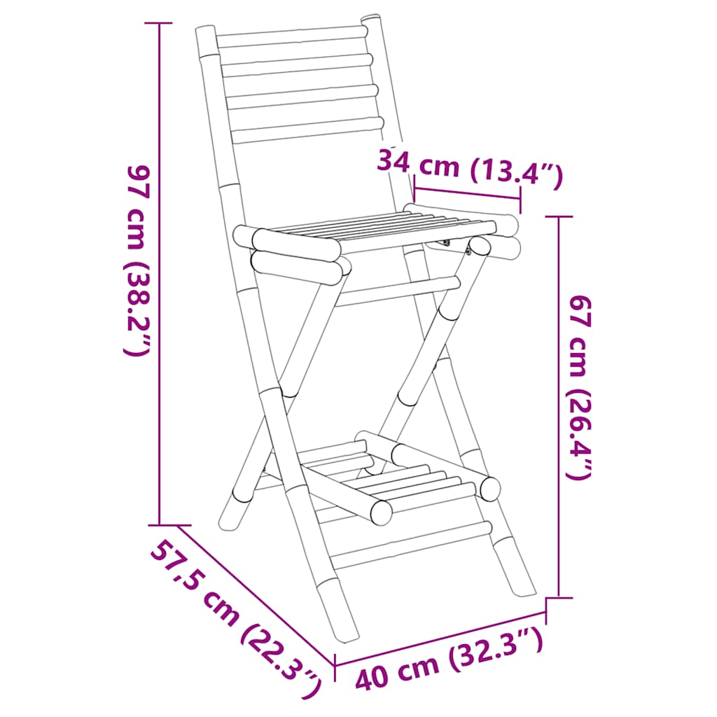 vidaXL Outdoor-Barhocker mit Fußstützen 2 Stk. Klappbar Bambus