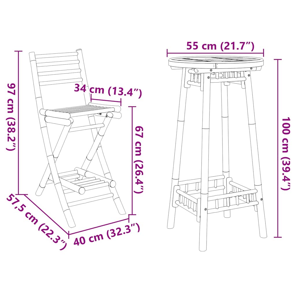 vidaXL 3-tlg. Outdoor-Bar-Set Klappbar Bambus