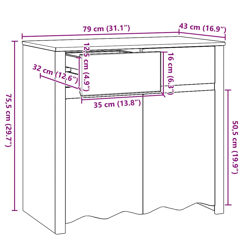 vidaXL Sideboard Drammen Eiche 79 x 43 x 75,5 cm Massivholz Kiefer