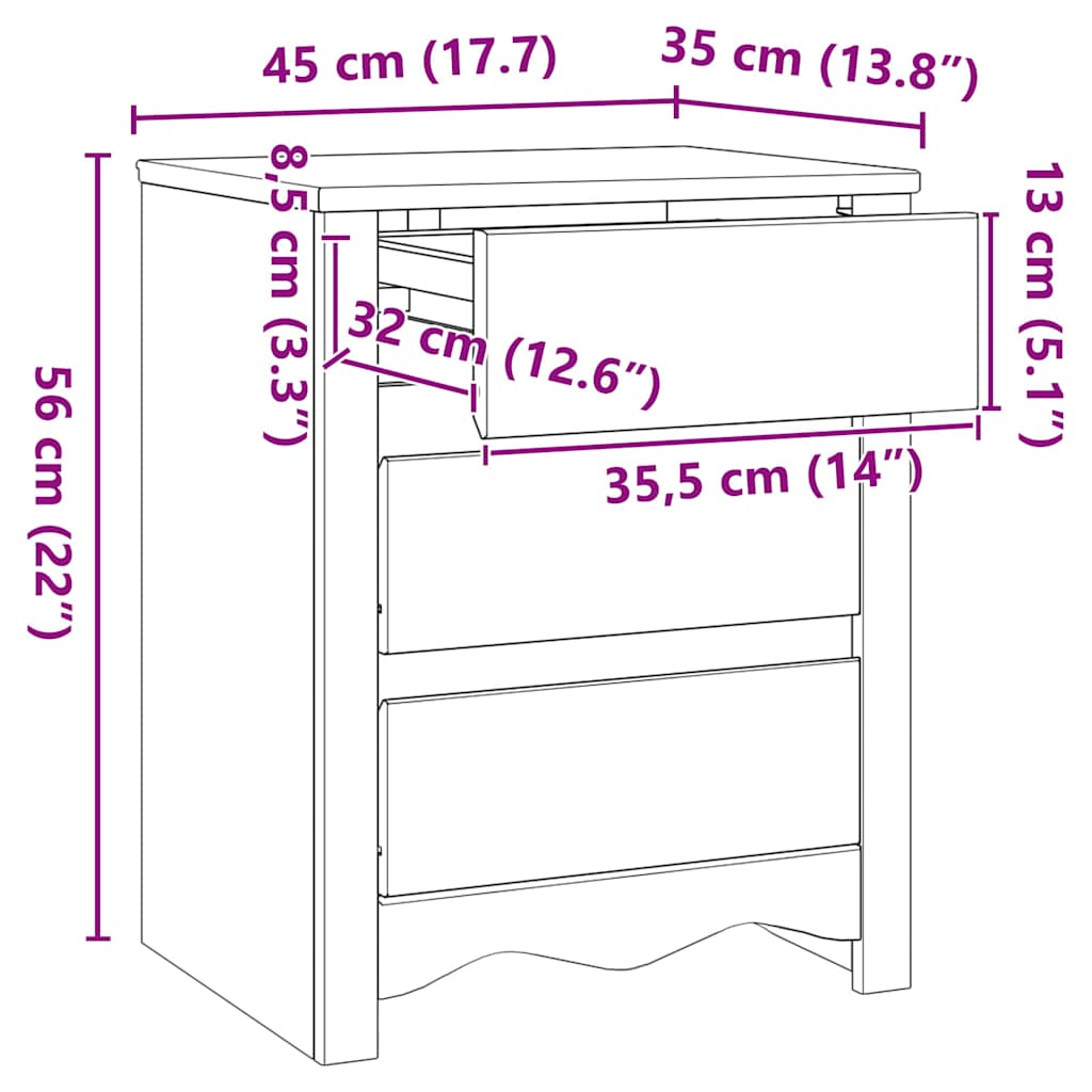 vidaXL Couchtisch Drammen Weiß 45 x 35 x 56 cm Massives Kiefernholz