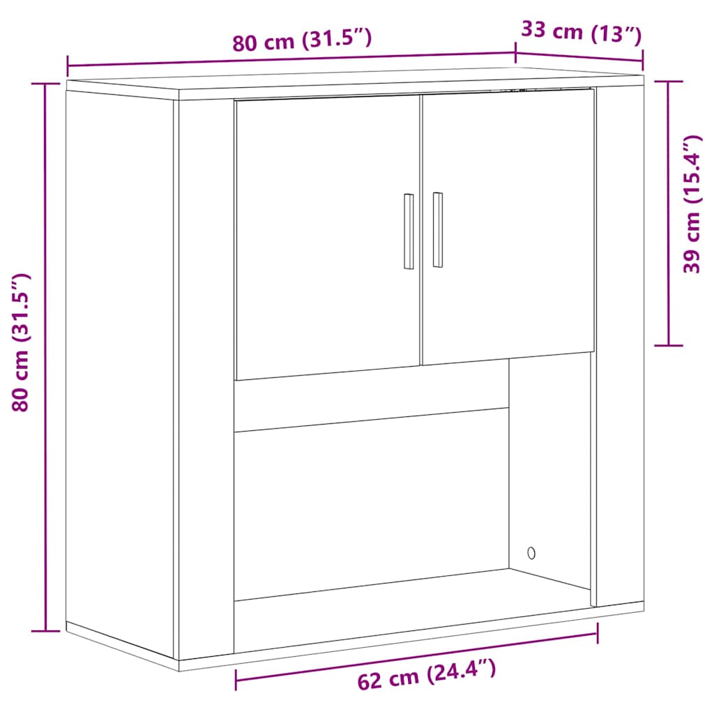 vidaXL Wandschrank mit Regal Altholz 80 x 33 x 80 cm Holzwerkstoff
