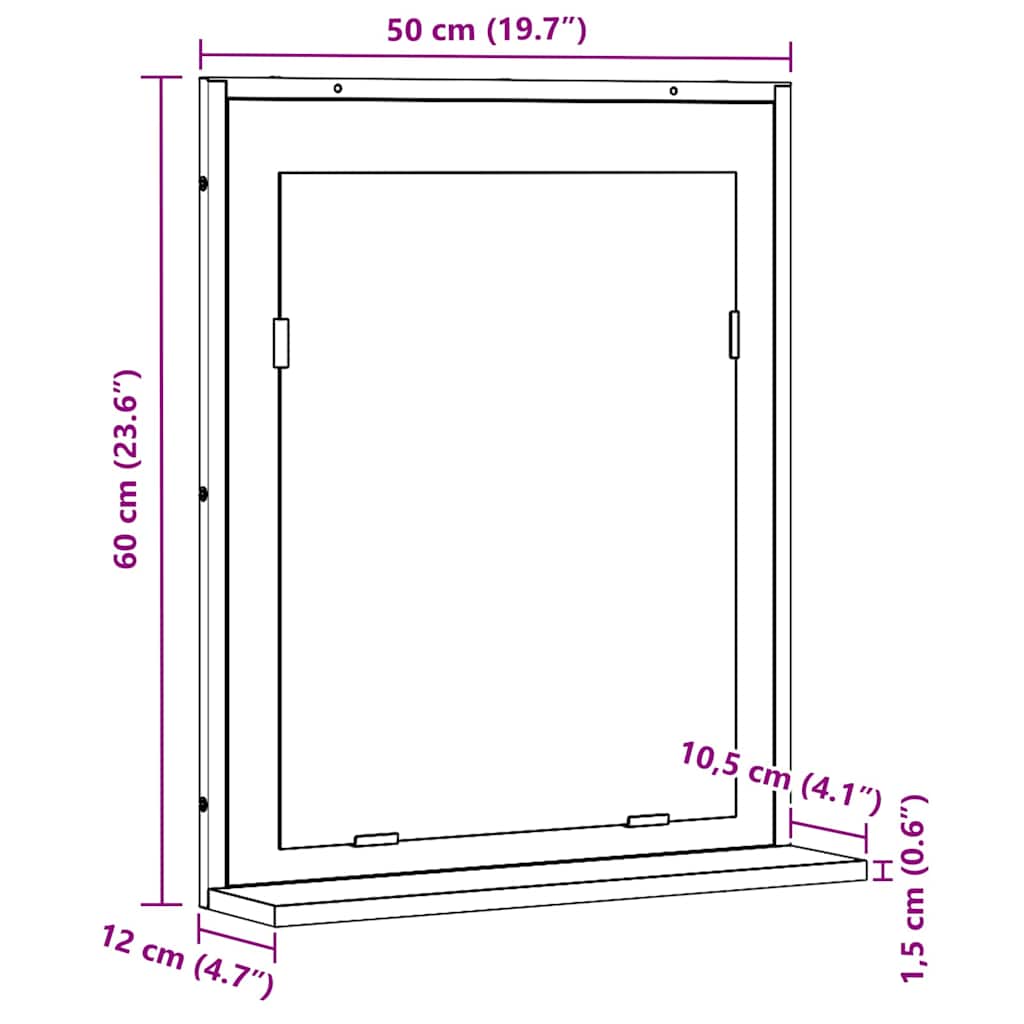 vidaXL Spiegel Altholz 50 x 12 x 60 cm Glas und engineered Holz
