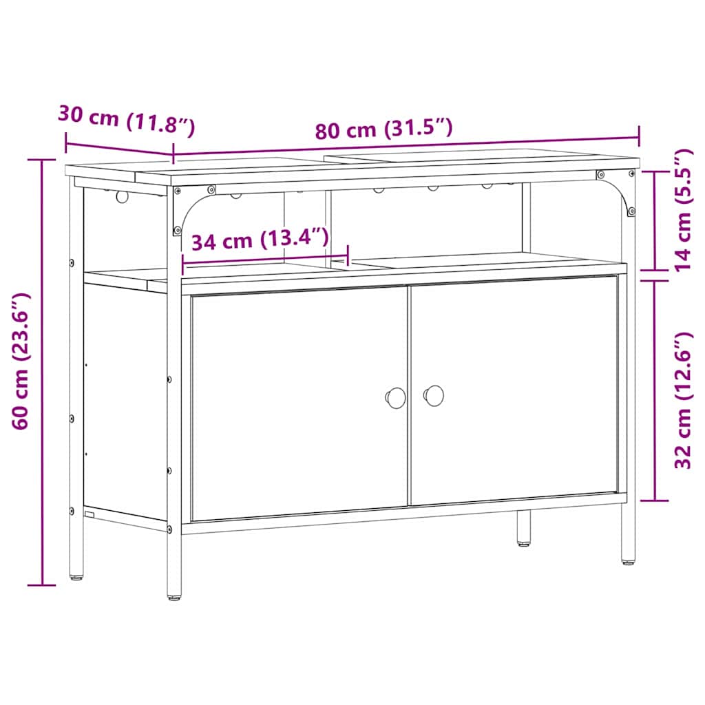 vidaXL Waschbeckenschrank mit Tür Schwarz Eichen-Optik 80 x 30 x 60 cm