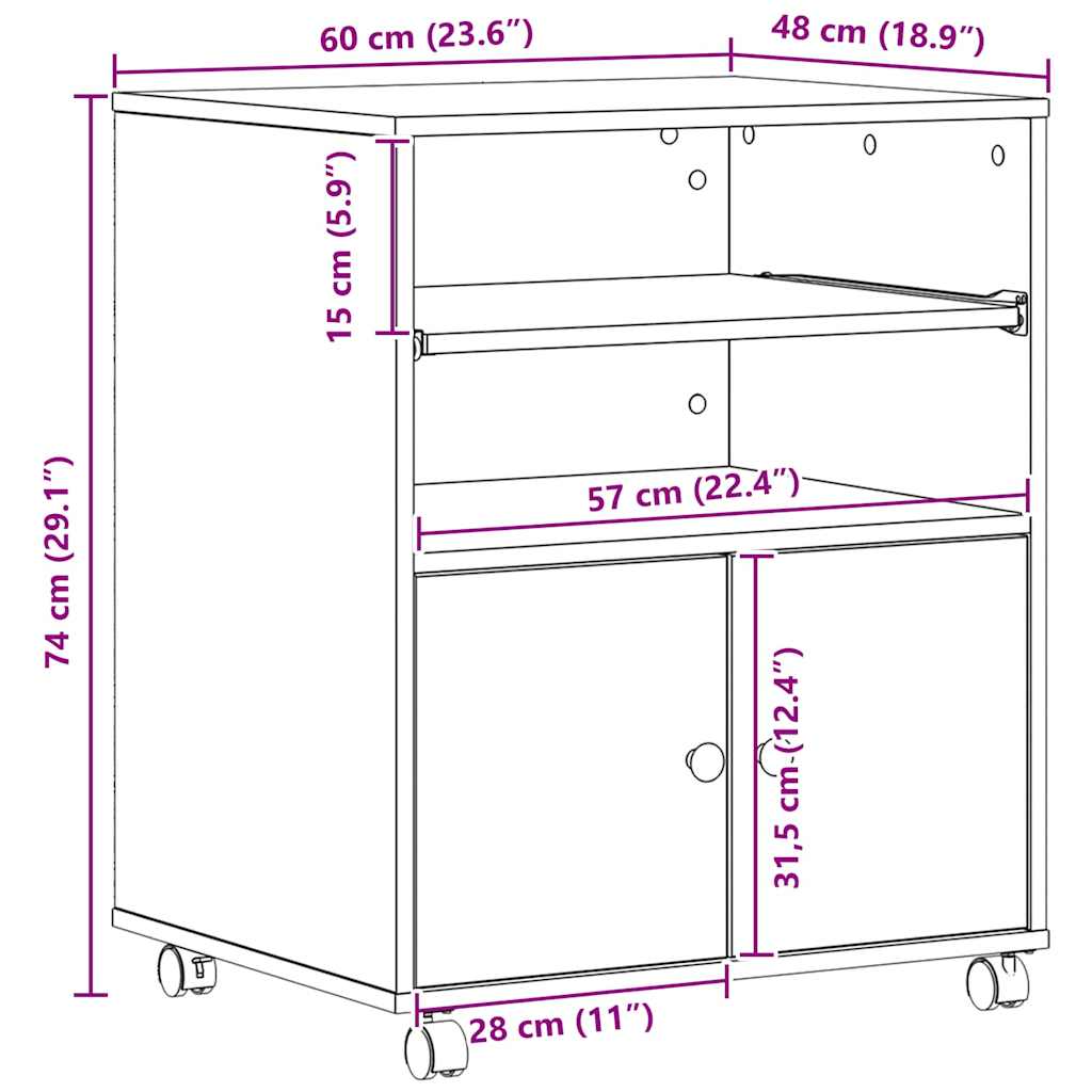 Druckerständer Altholz 60 x 48 x 74 cm Holzwerkstoff