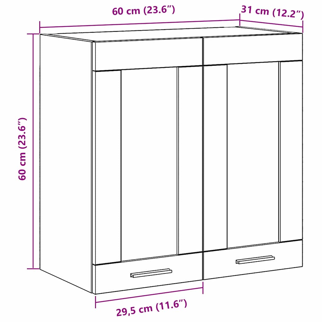 vidaXL Hängeschrank Schwarz Eichen-Optik 60 x 31 x 60 cm Holzwerkstoff