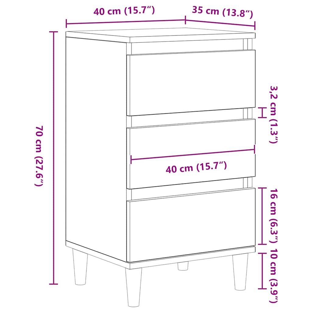 vidaXL Nachttisch mit Schubladen Altholz 40 x 35 x 70 cm Holzwerkstoff