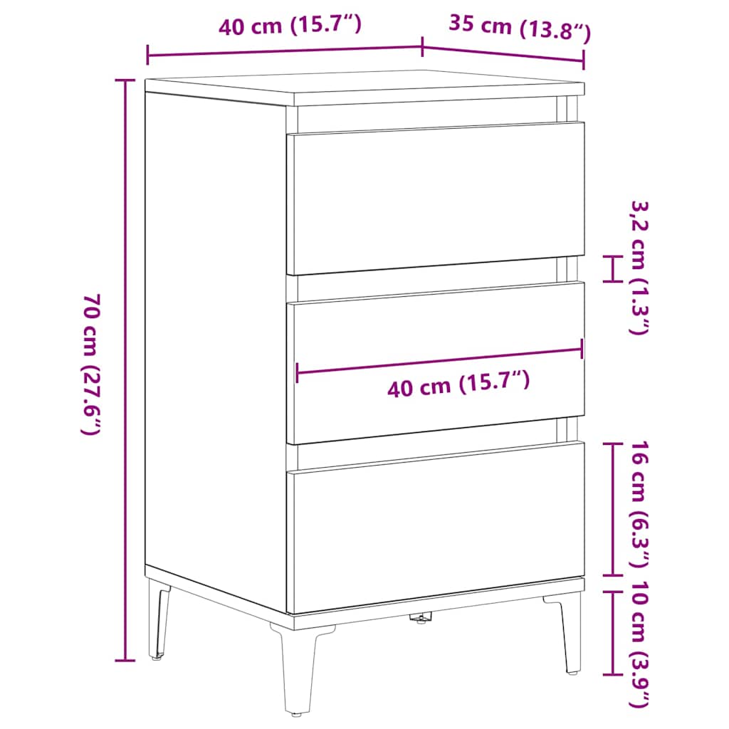 vidaXL Nachttisch mit Schubladen Altholz 45 x 35 x 44 cm Holzwerkstoff