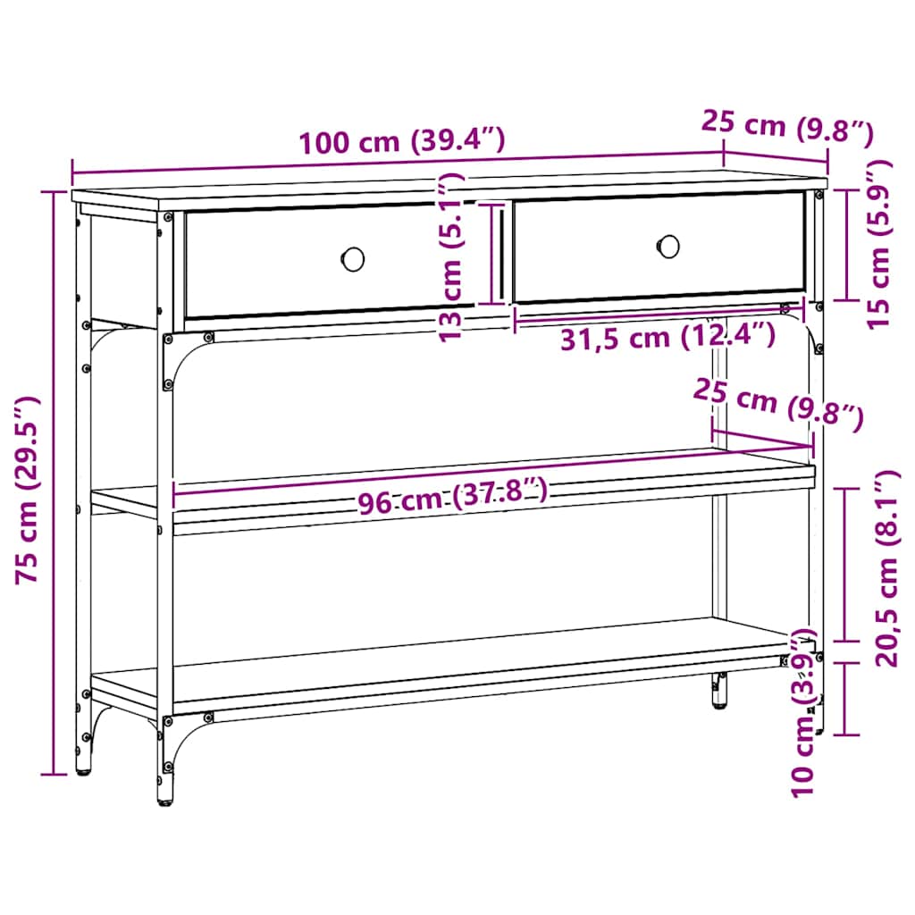 vidaXL Table console avec étagère en bois de récupération 72,5 x 25 x 75 cm Bois d'ingénierie