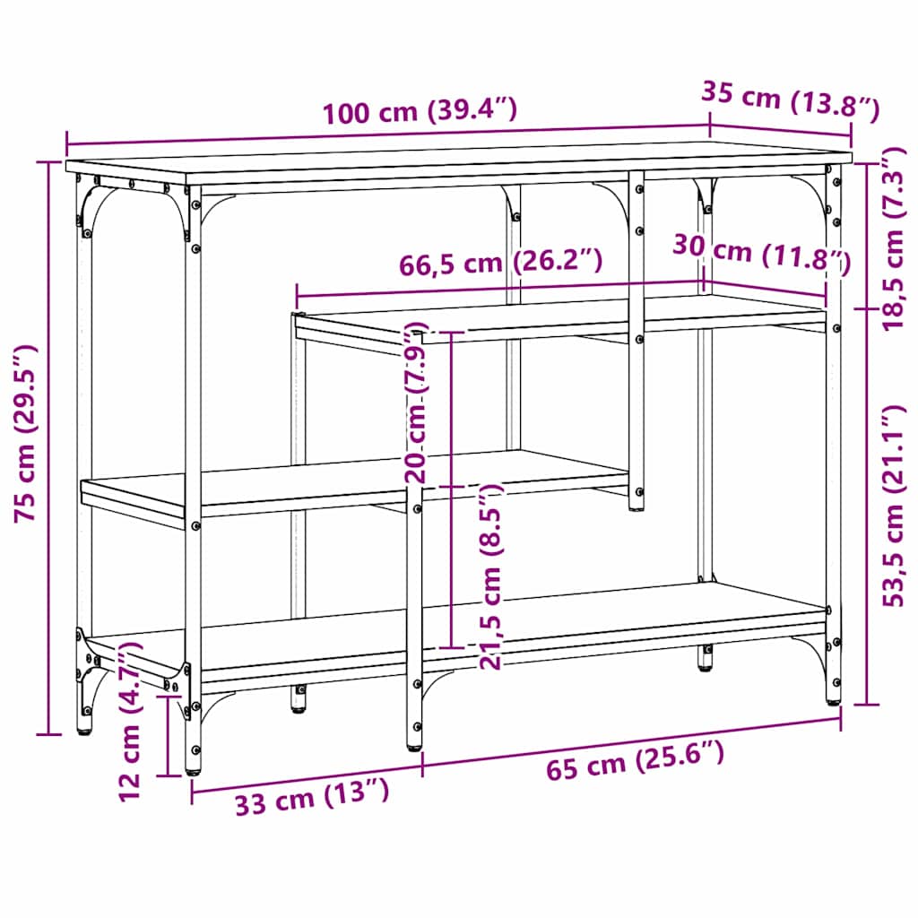 vidaXL Console en bois de récupération 100 x 35 x 75 cm Bois stratifié et métal