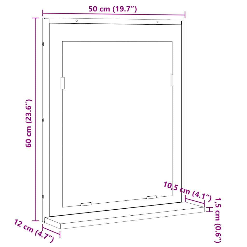 vidaXL Badezimmer Spiegel mit Regal Schwarz 50 x 12 x 60 cm