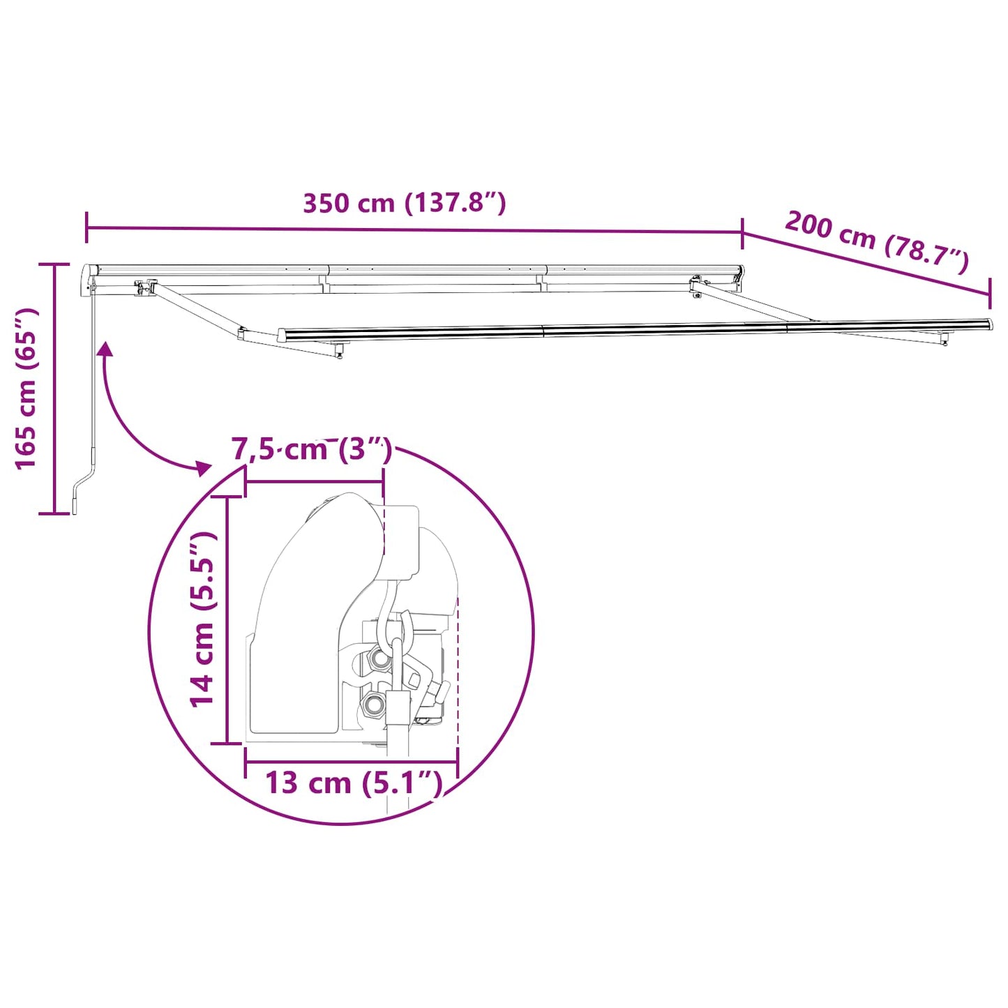 vidaXL Einziehbare Markise Rot 350 x 200 cm Stoff