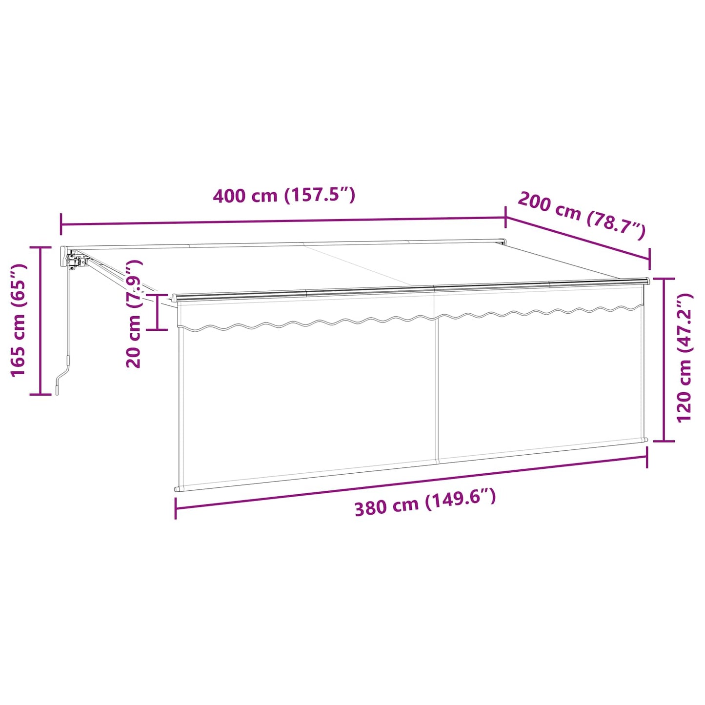 vidaXL Einziehbare Markise Anthrazit 400 x 200 cm Stoff