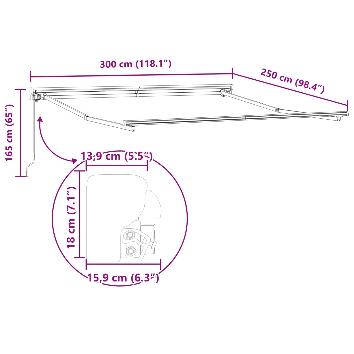 vidaXL Einziehbare Markise Rot und Weiß 300 x 250 cm