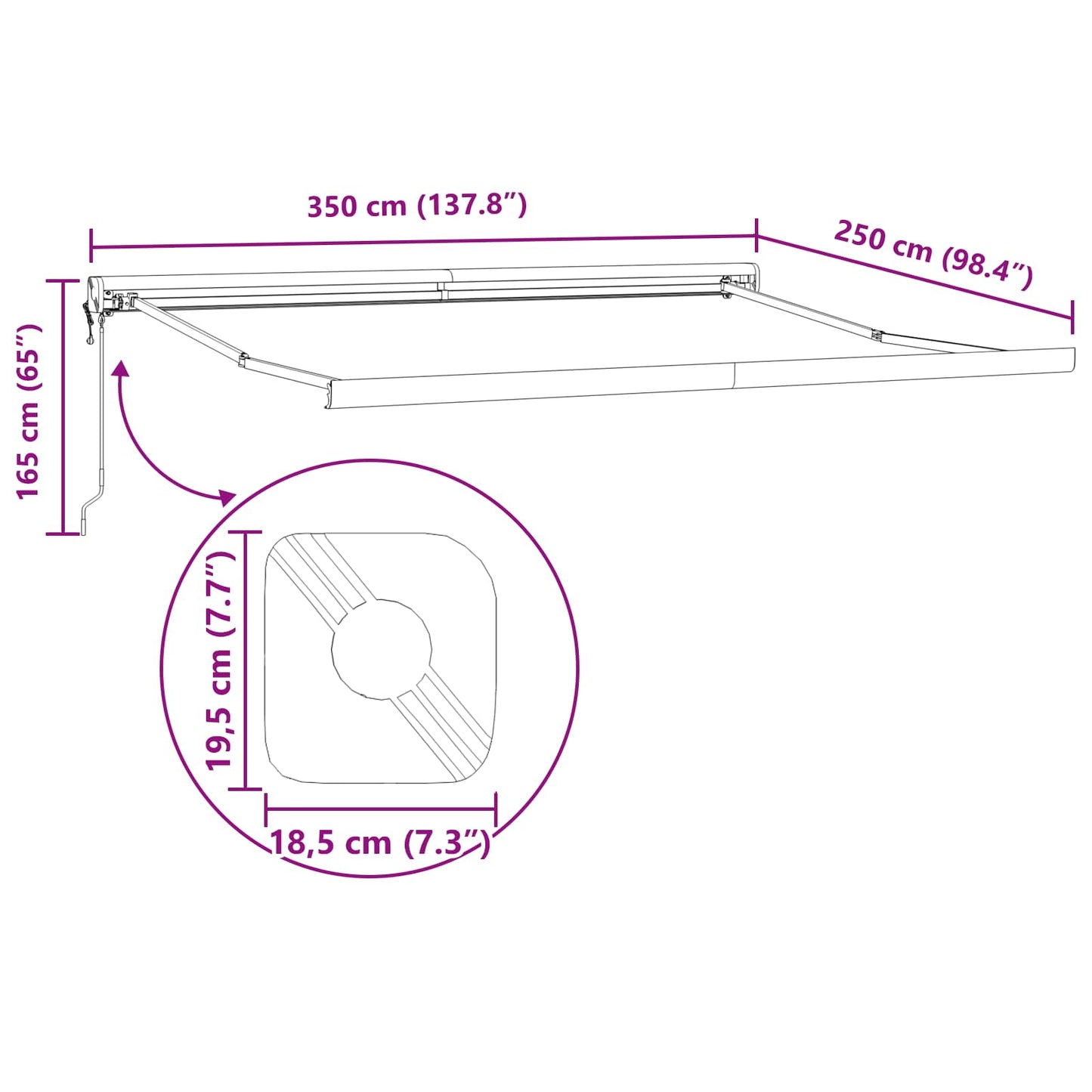 vidaXL Markise Weiß 350 x 250 x 165 cm Polyester und Aluminium