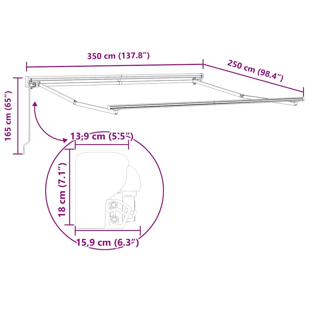 vidaXL Einziehbare Markise Grün und Gelb 350 x 250 cm