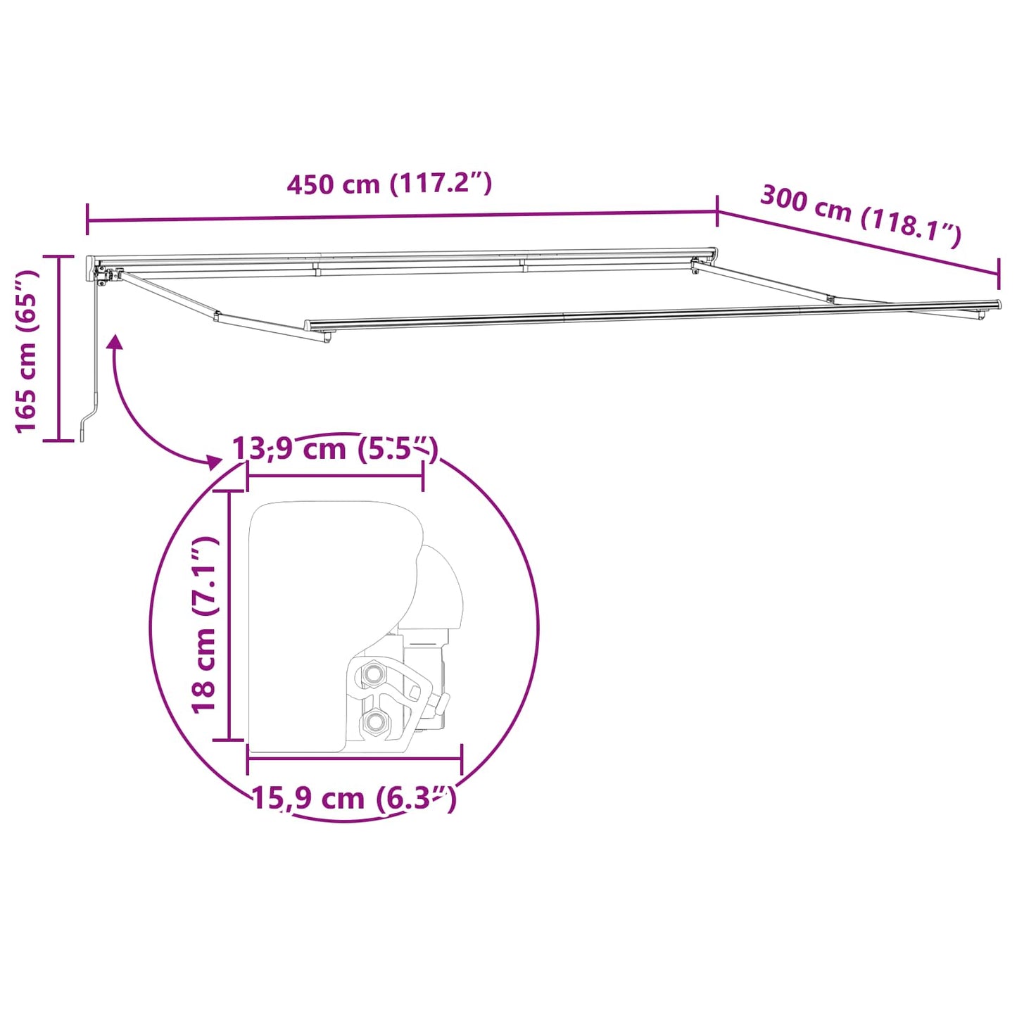 vidaXL Einziehbare Markise Grün und Weiß 450x300 cm Stoff