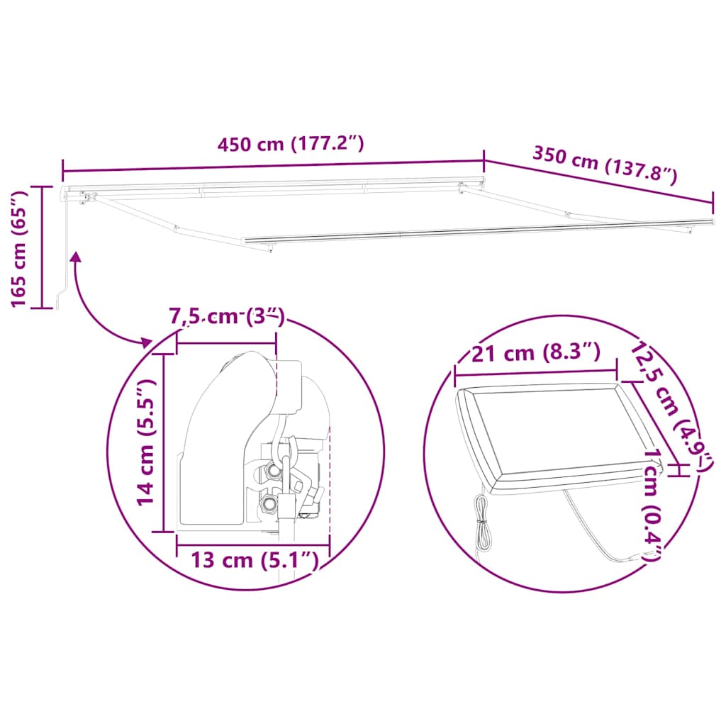 vidaXL Einziehbare Markise mit 450 x 350 cm Stoff