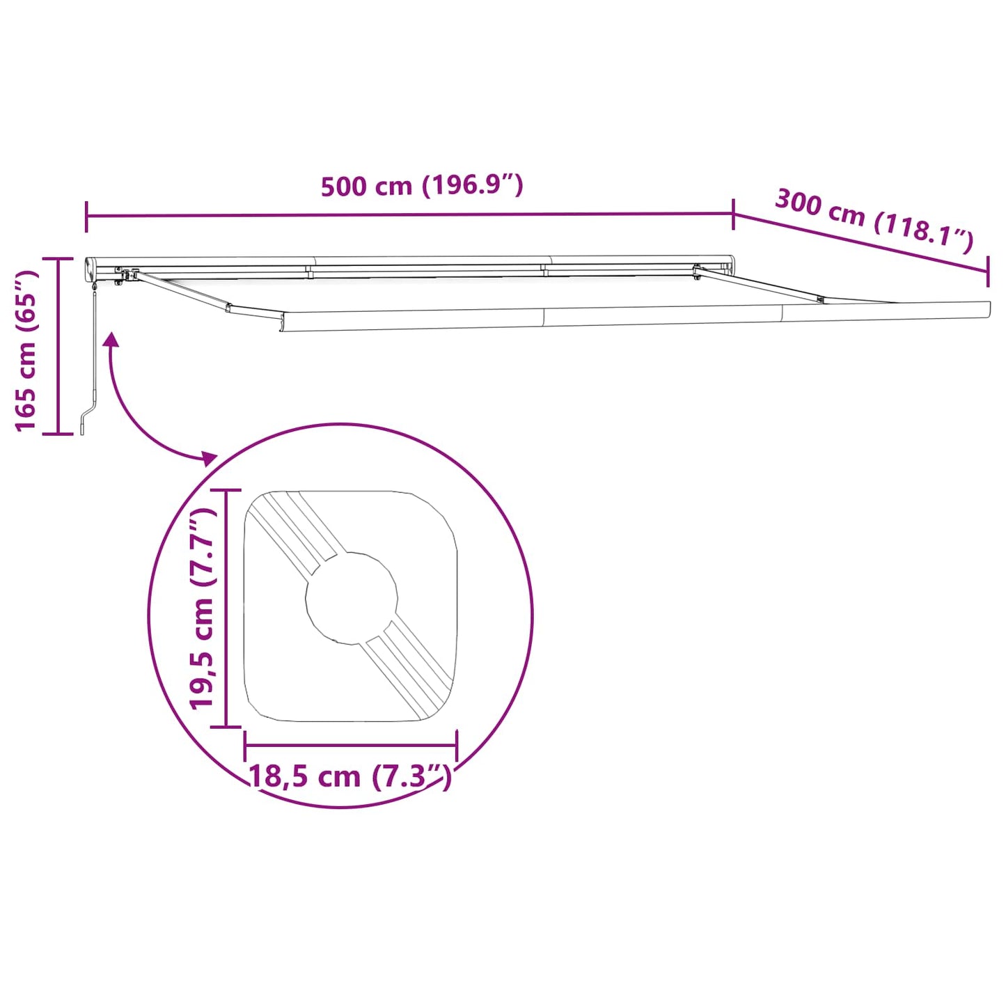 vidaXL Einziehbare Markise Rot und Weiß 500 x 300 cm Stoff und Metall