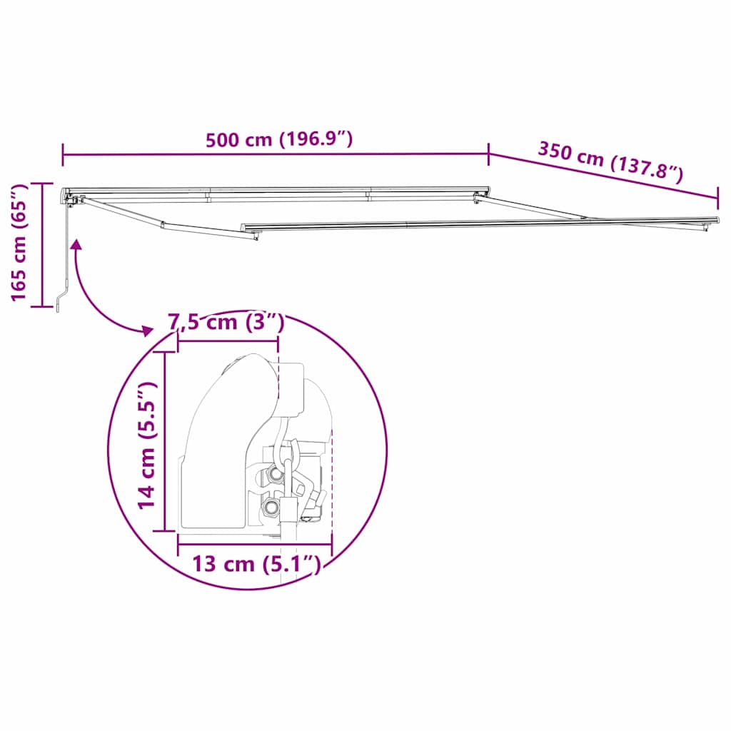 vidaXL Auvent rétractable Beige 500 x 300 cm Polyester et métal