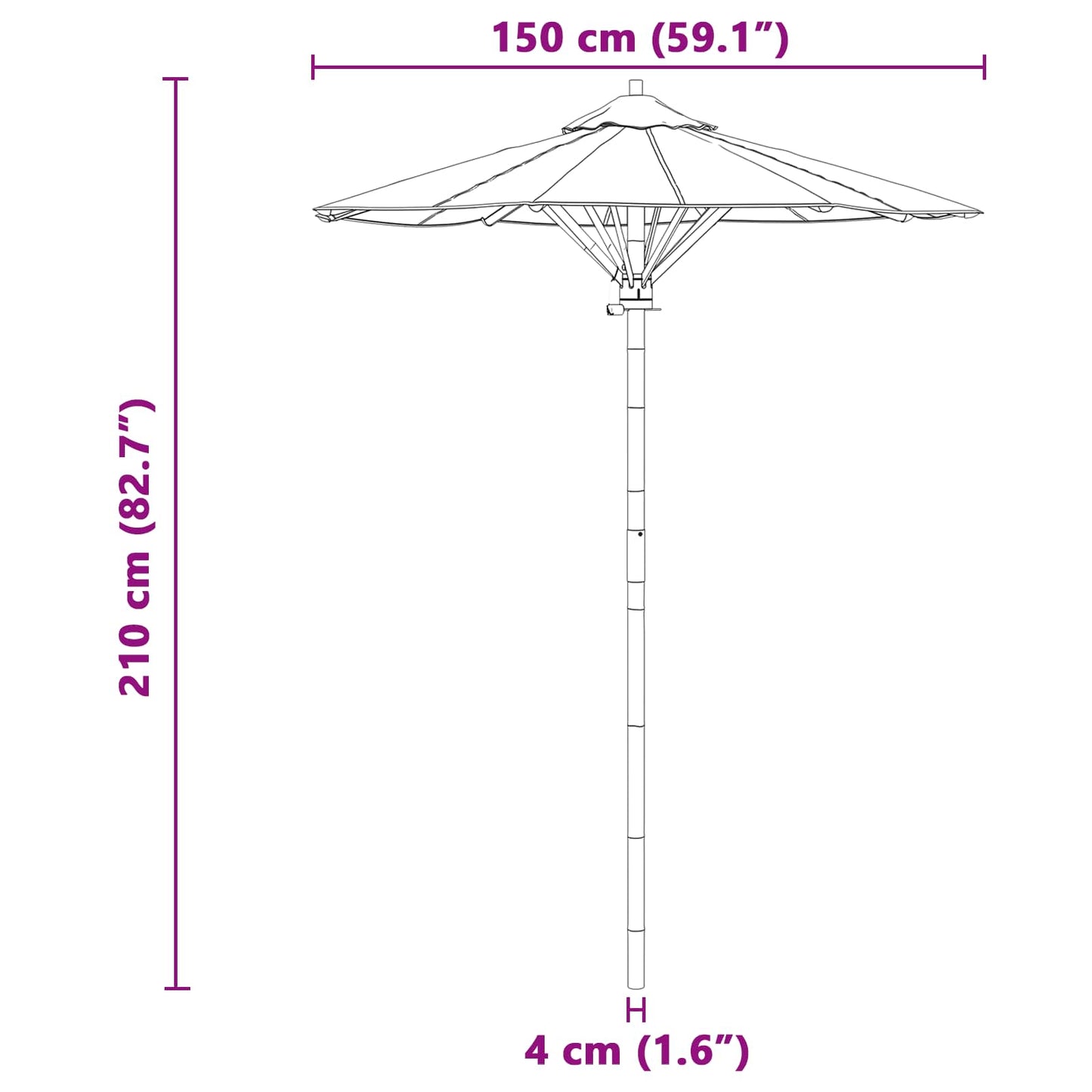 vidaXL Garten-Sonnenschirm Cremeweiß Ø 270 x 260 cm Bambus