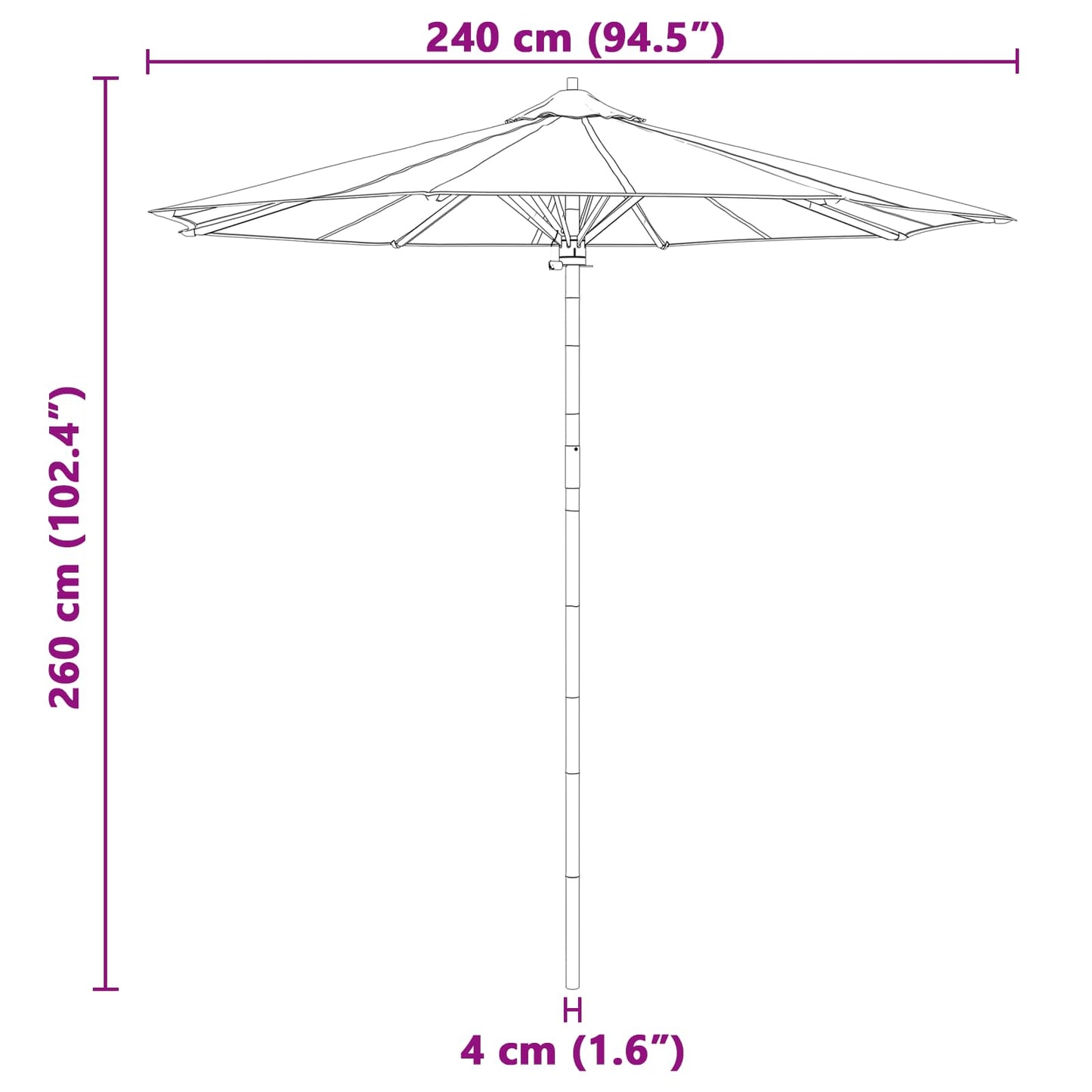 vidaXL Garten-Sonnenschirm Dunkelgrau Ø 270 x 260 cm Bambus