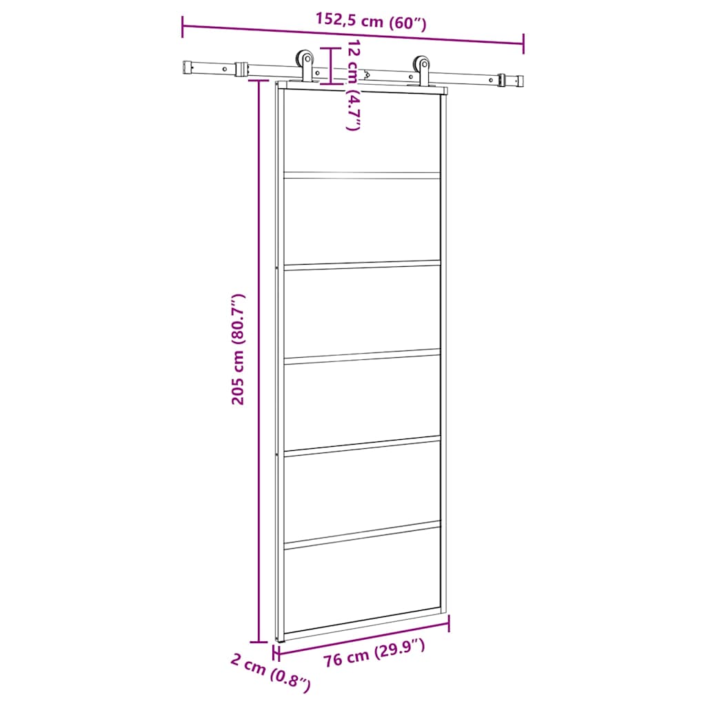vidaXL Schiebetür mit Beschlag 76x205 cm ESG-Glas & Aluminium