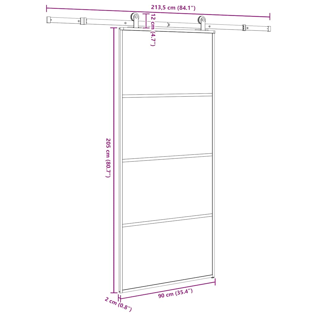 vidaXL Schiebetür mit Beschlag 90x205 cm ESG-Glas & Aluminium