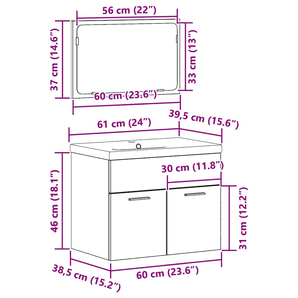 vidaXL Badezimmermöbel-Set Wandmontiert 3 pcs Altholz Holzwerkstoff