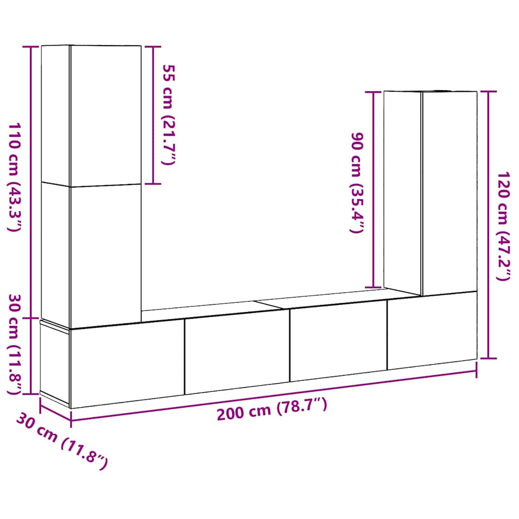 vidaXL TV-Schrankset 6 pcs Schwarz Eichen-Optik Holzwerkstoff