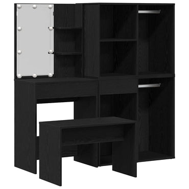 vidaXL Schminktischset mit LED mit Regal 4 pcs Schwarz Eichen-Optik