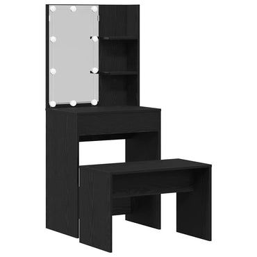 vidaXL LED Schminktisch Set 2 pcs Schwarz Eichen-Optik Holzwerkstoff