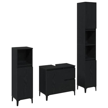 vidaXL Badezimmermöbel-Set Wandmontiert 3 pcs Schwarz Eichen-Optik