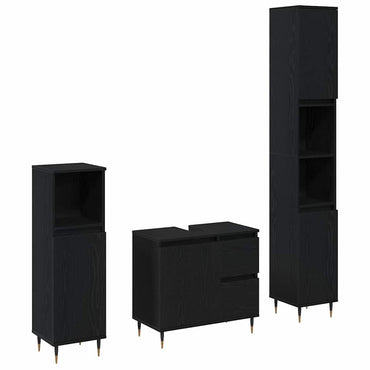 vidaXL Badezimmermöbel-Set 3 pcs Schwarz Eichen-Optik 30 x 30 x 190 cm
