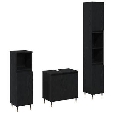 vidaXL Badezimmermöbel-Set 3 pcs Schwarz Eichen-Optik 30 x 30 x 190 cm