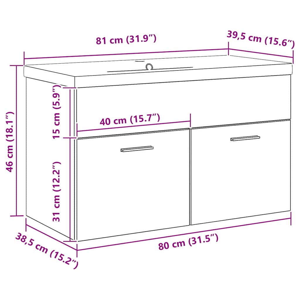 vidaXL Badezimmerschrank Schwarz Eichen-Optik 80 x 38,5 x 46 cm