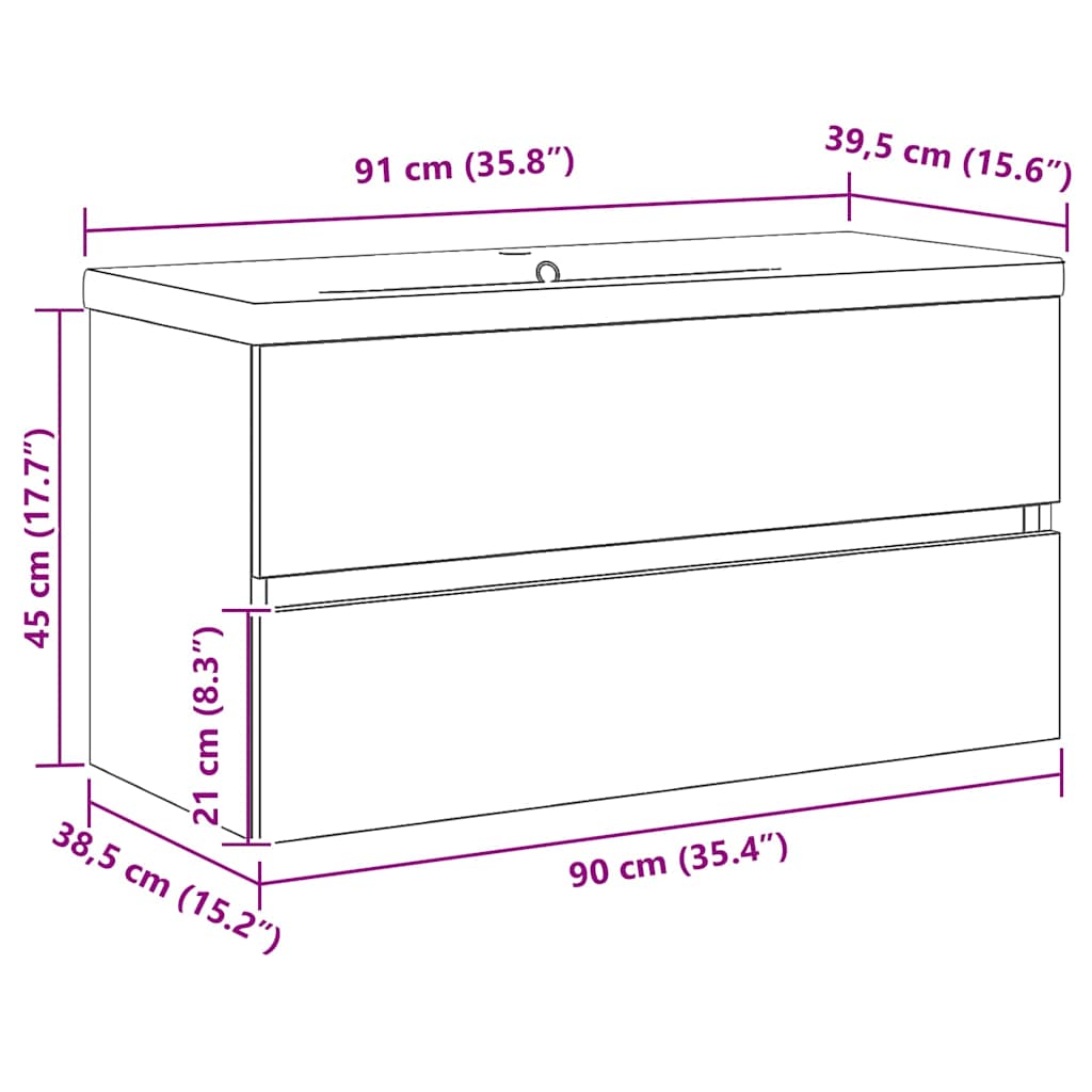 vidaXL Waschbeckenschrank mit Tür Schwarz Eichen-Optik 80 x 39 x 62 cm