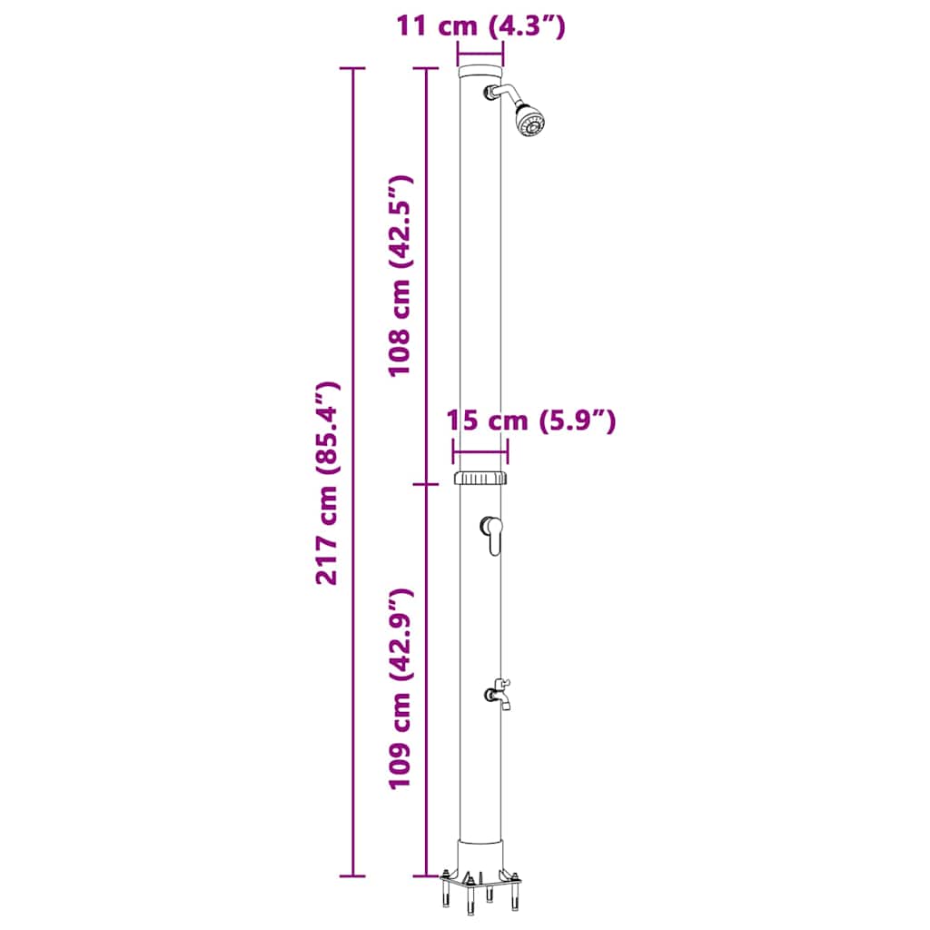 Außen Solardusche Schwarz 217 cm PVC und Aluminium