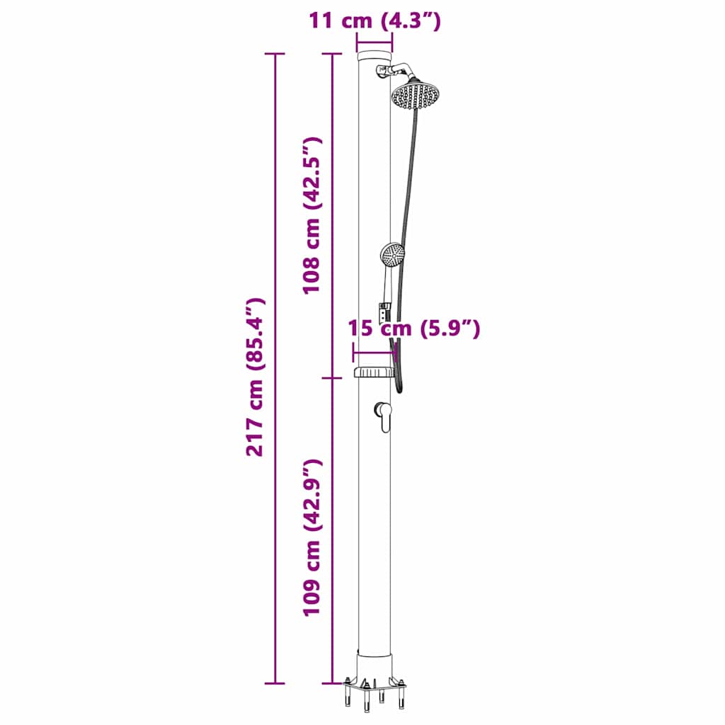 Außen Solardusche Schwarz 217 cm PVC und Aluminium