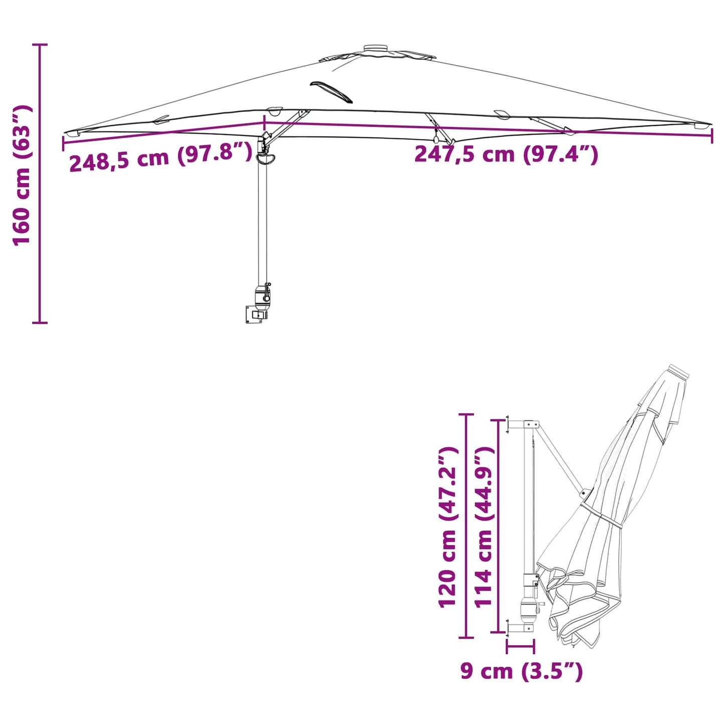 vidaXL Garten-Sonnenschirm Sand 248,5 x 247,5 x 160 cm
