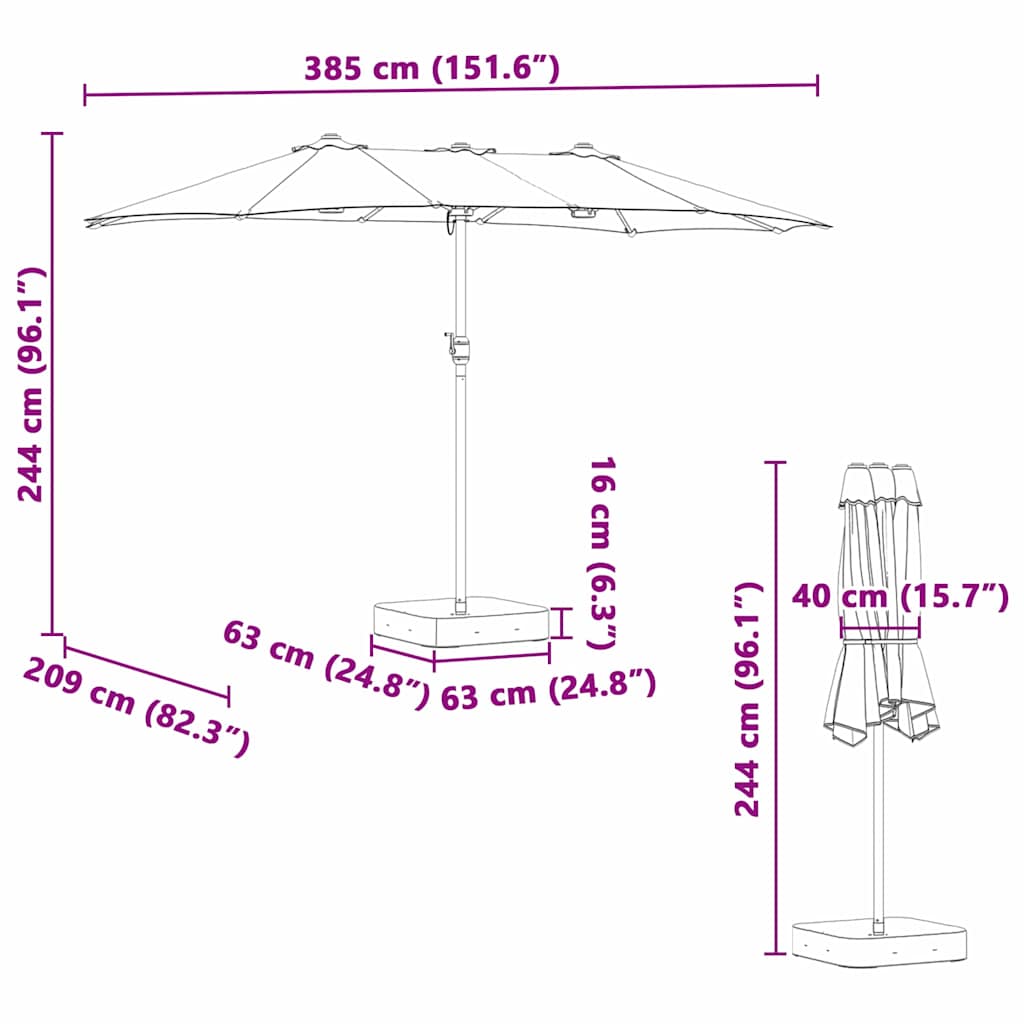 vidaXL Garten-Sonnenschirm Azurblau 385 x 209 x 244 cm