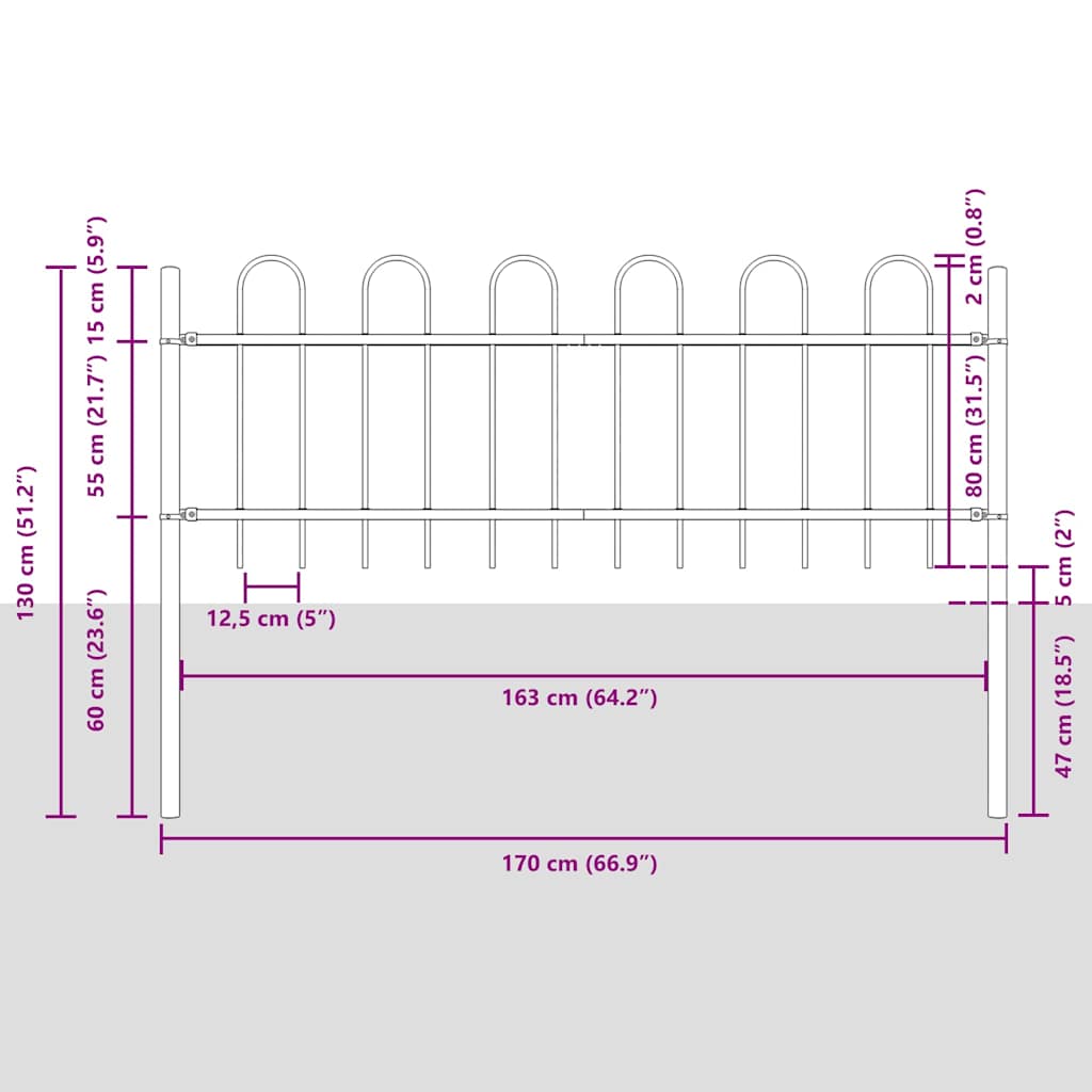 vidaXL Gartenzaun 2 pcs Grau 3,4 x 0,8 m Pulverbeschichteter Stahl