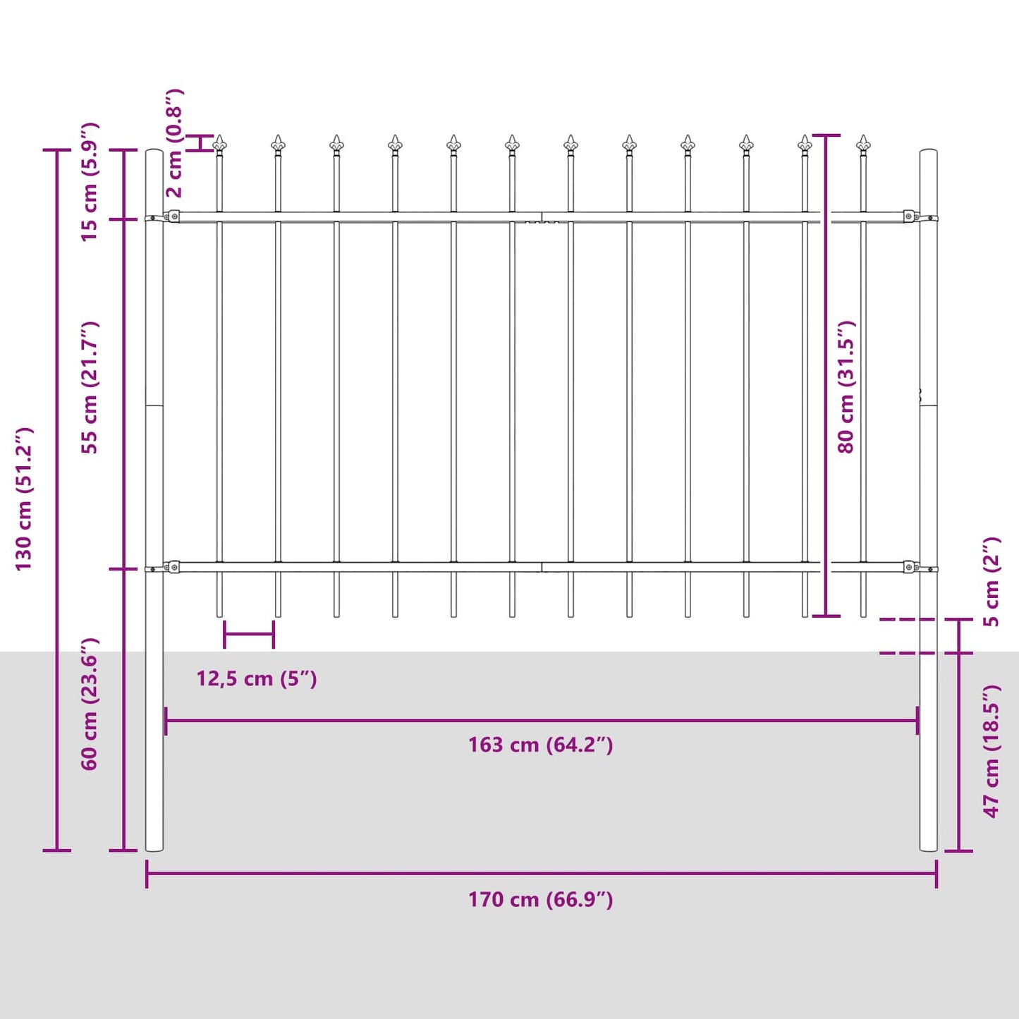 vidaXL Gartenzaun 5 pcs Weiß 8,5 x 0,8 m Pulverbeschichteter Stahl