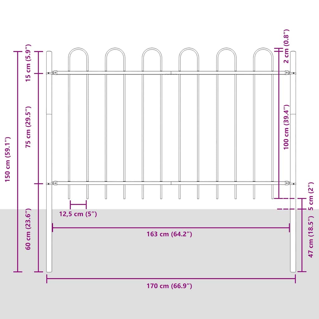 vidaXL Gartenzaun 9 pcs Grau 15,3 x 1 m Pulverbeschichteter Stahl