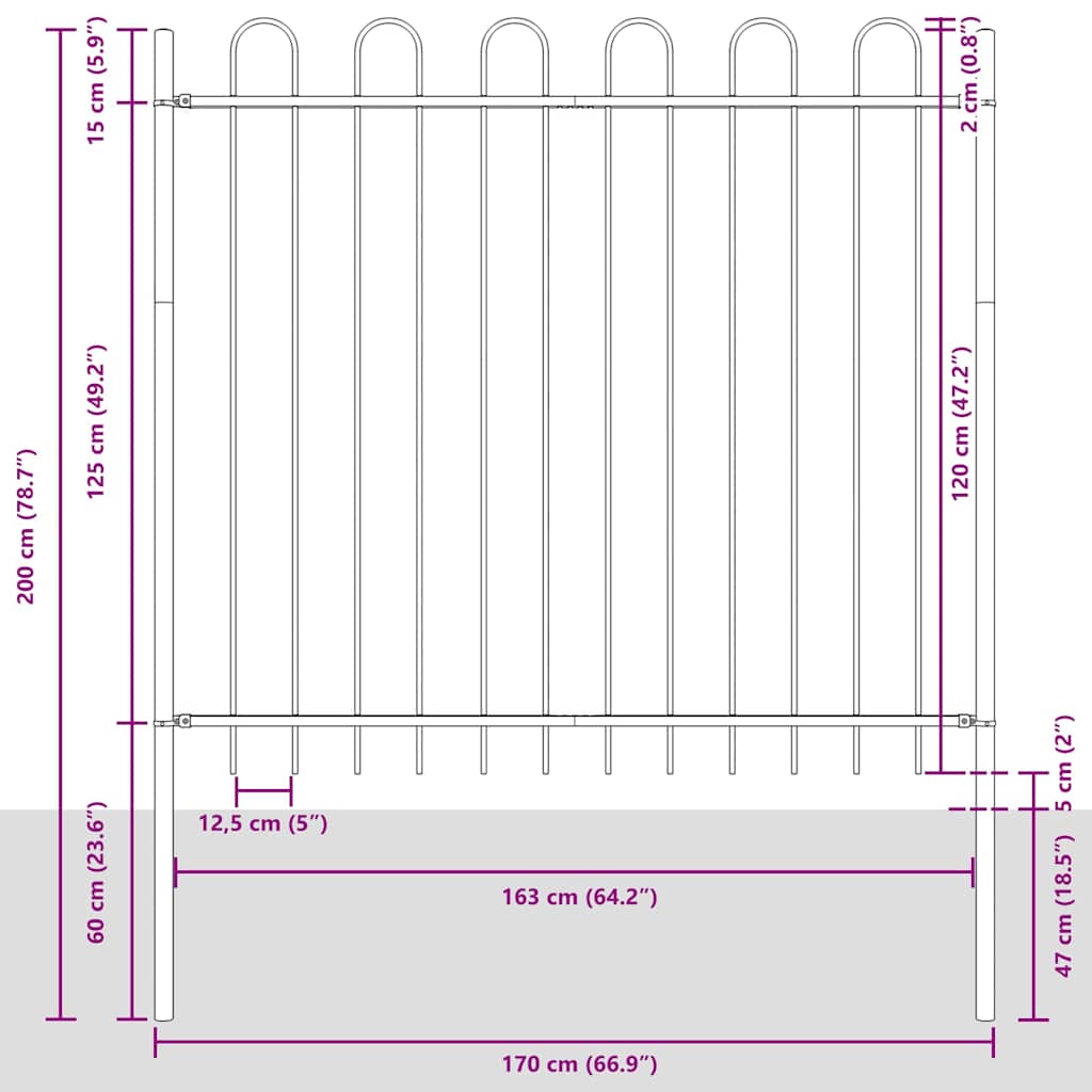 vidaXL Gartenzaun 9 pcs Grau 15,3 x 1,5 m Pulverbeschichteter Stahl