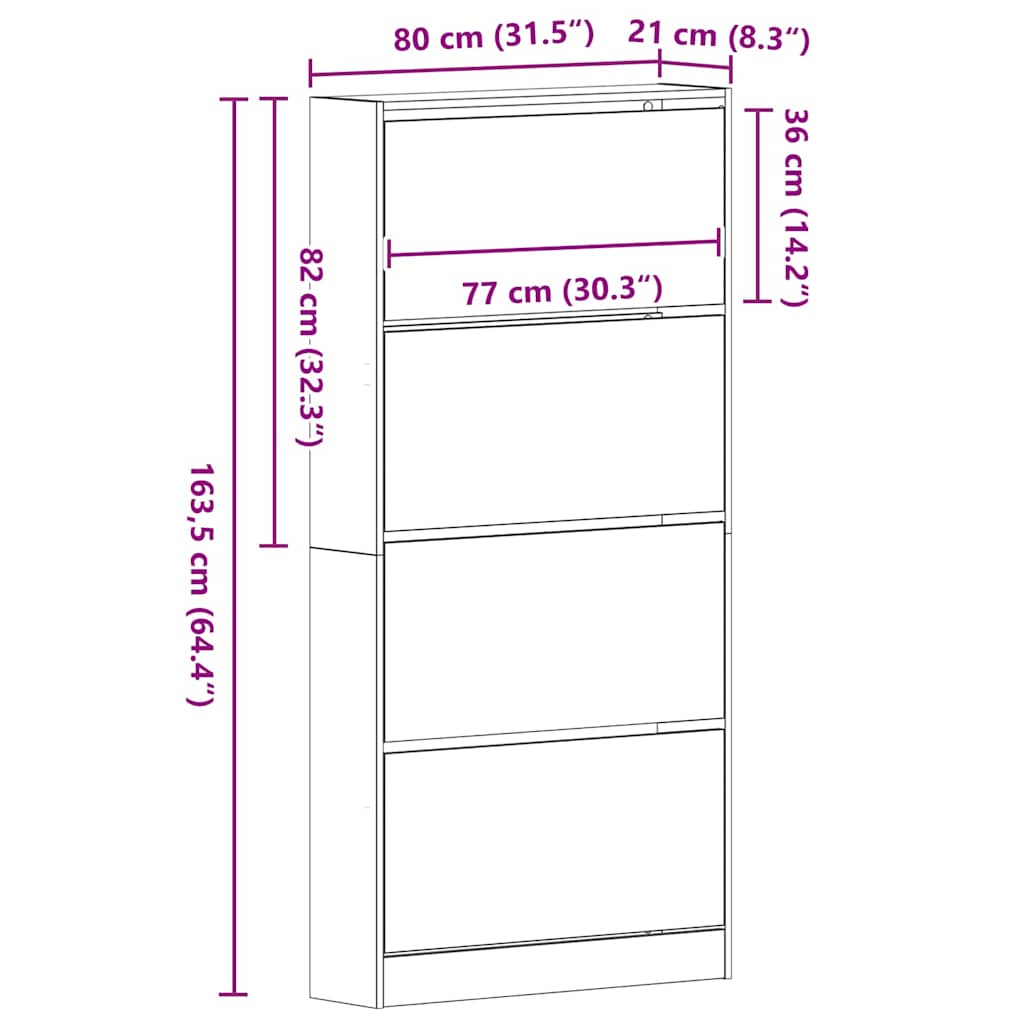 Schuhschrank Artisan-Eiche 80 x 21 x 163,5 cm Holzwerkstoff