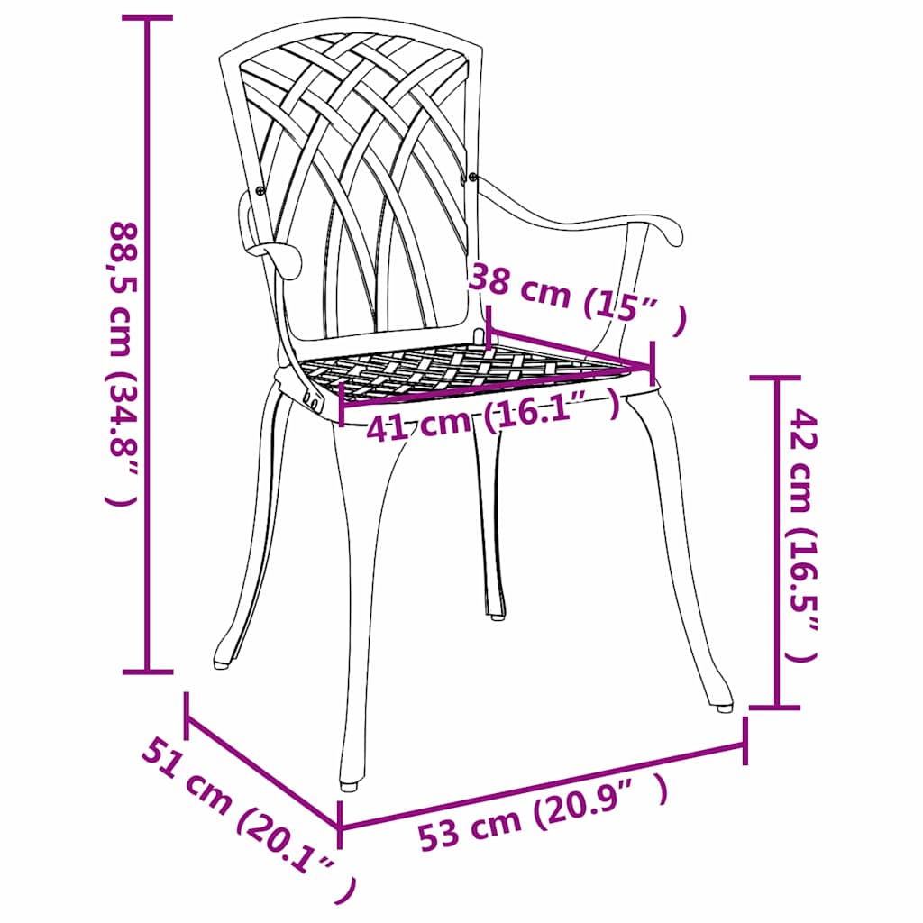 Gartenstuhl 2 pcs Bronze 53 x 51 x 88,5 cm Aluminium
