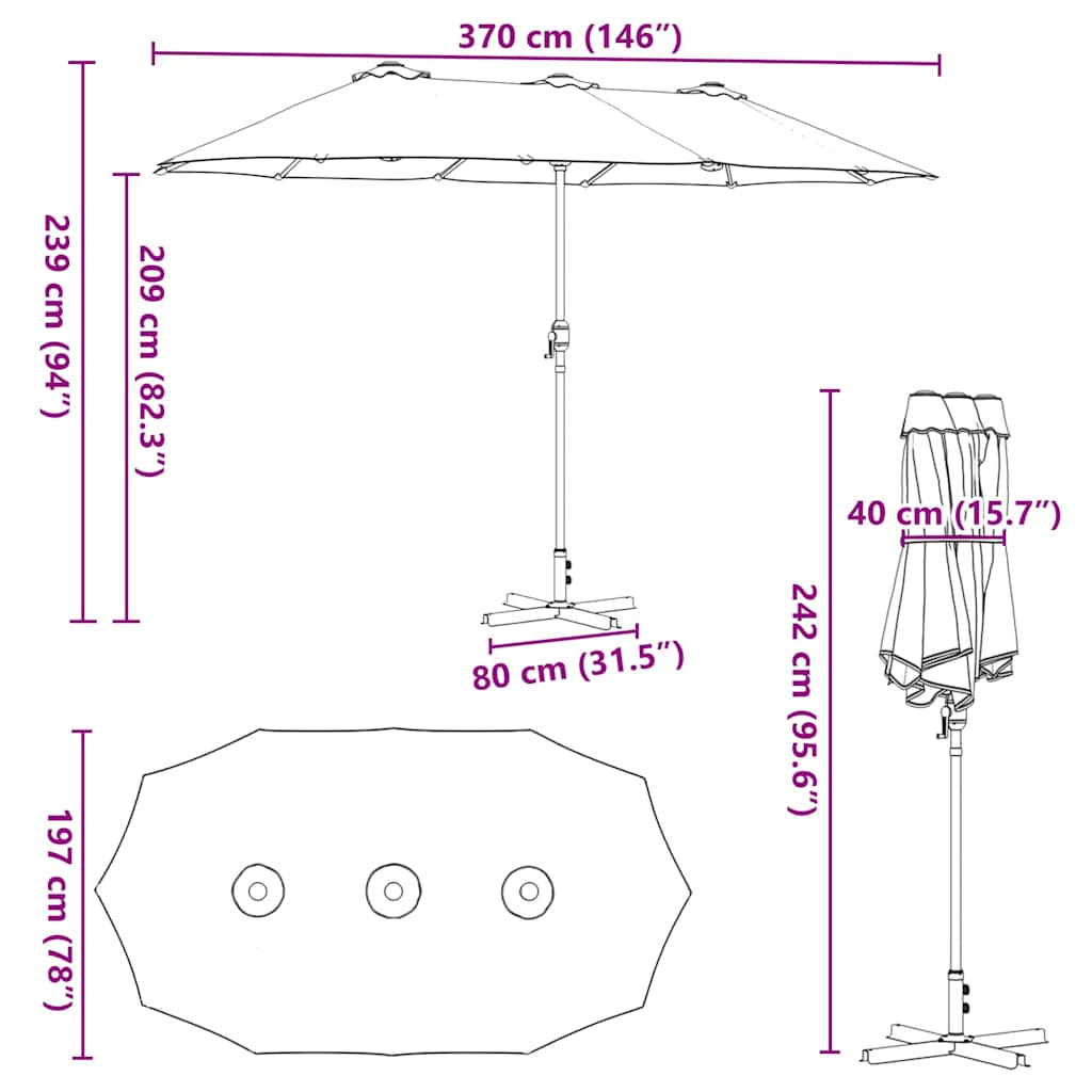 vidaXL Garten-Sonnenschirm Terrakotta 370 x 197 x 239 cm